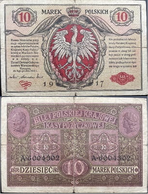 Banknot 10 marek polskich 1917 r. stan 3/4
