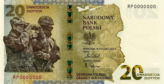 Banknot 20 zł Ochrona polskiej granicy wschodniej 2022