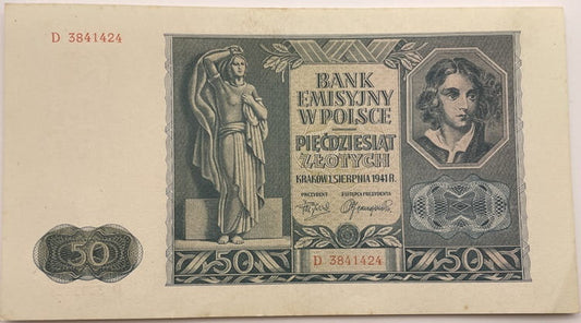 Banknot 50 zł 1941 r. stan 1