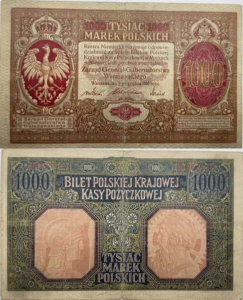 Banknot 1000 marek polskich 1916 r. stan 4
